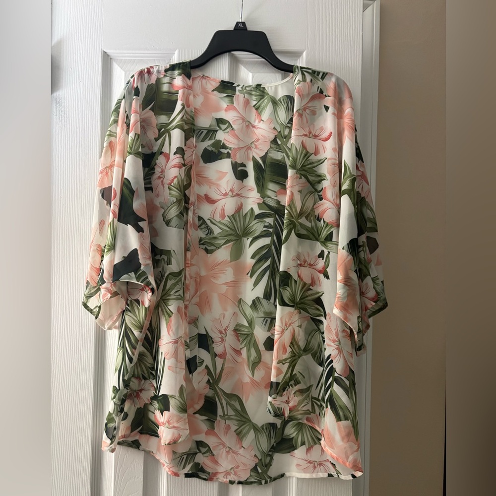 SHEIN Floral Kimono Top - Pink and Green